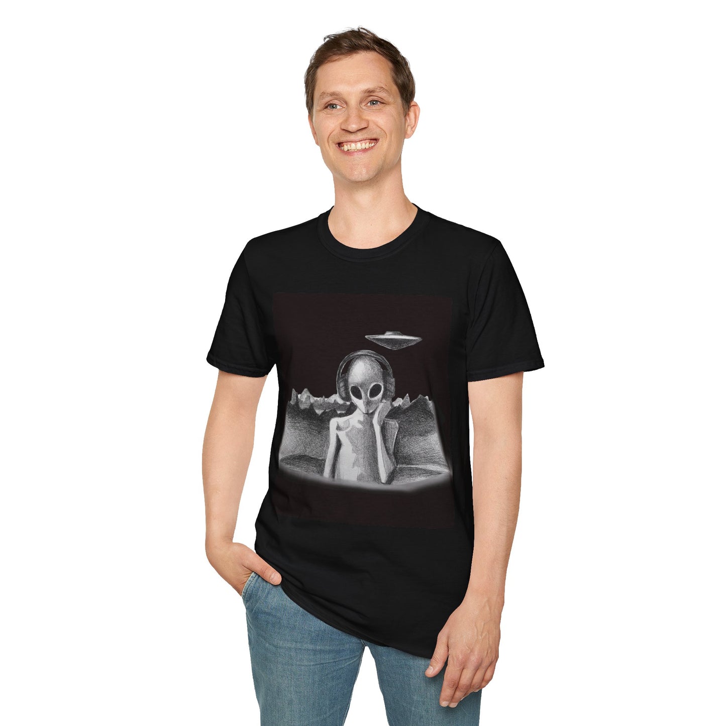 Playlist for Aliens ~ Black Unisex Softstyle T-Shirt by Art By Laney