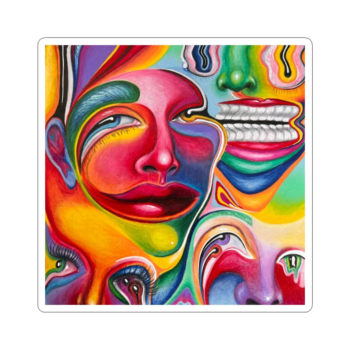 Melting ~ Vibrant Kiss-Cut Stickers - Colorful Faces Design, Artistic Laptop Stickers, Unique Wall Art, Fun Party Favors, Creative Gift Ideas