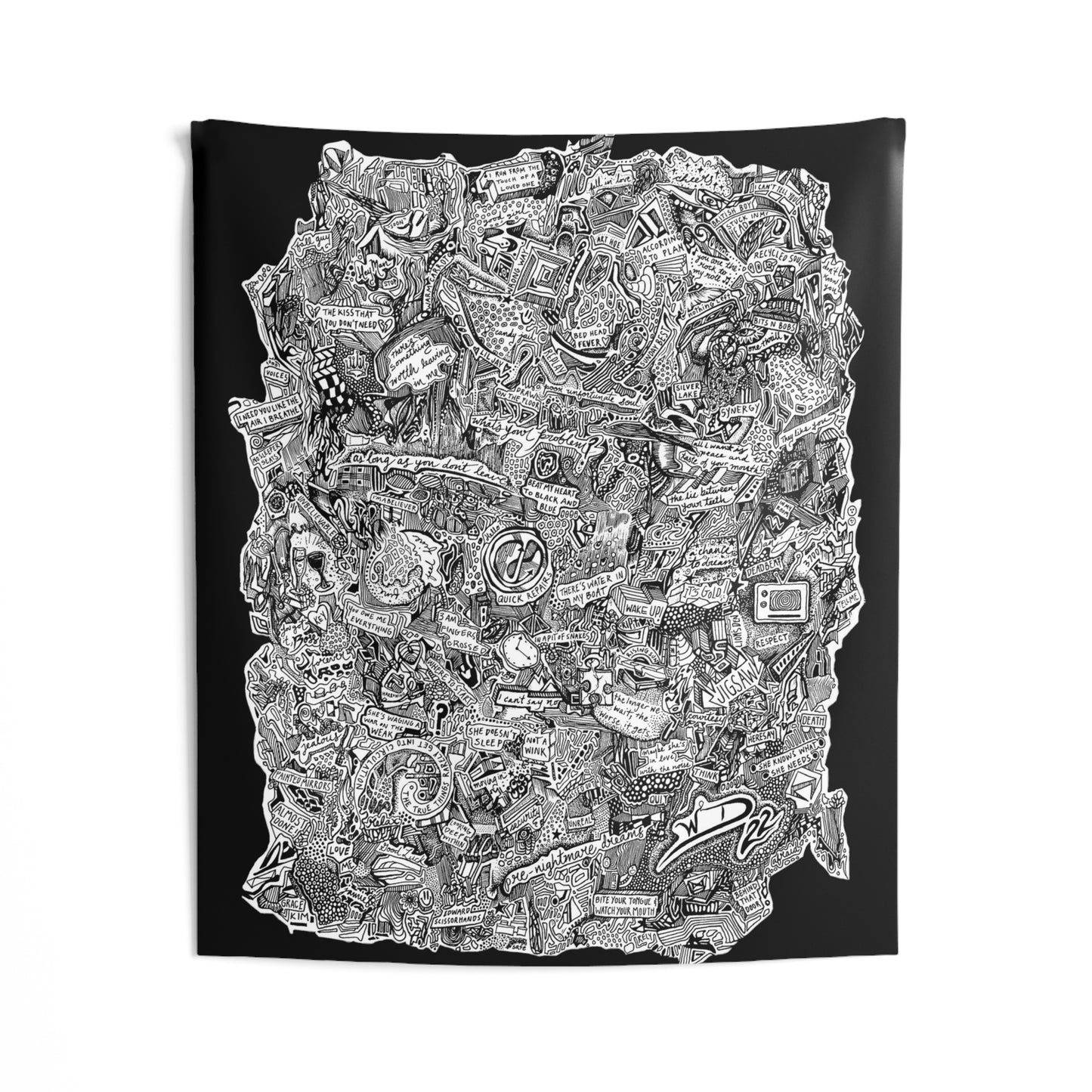 Big Doodle ~ Black & White Wall Tapestry by Art By Laney