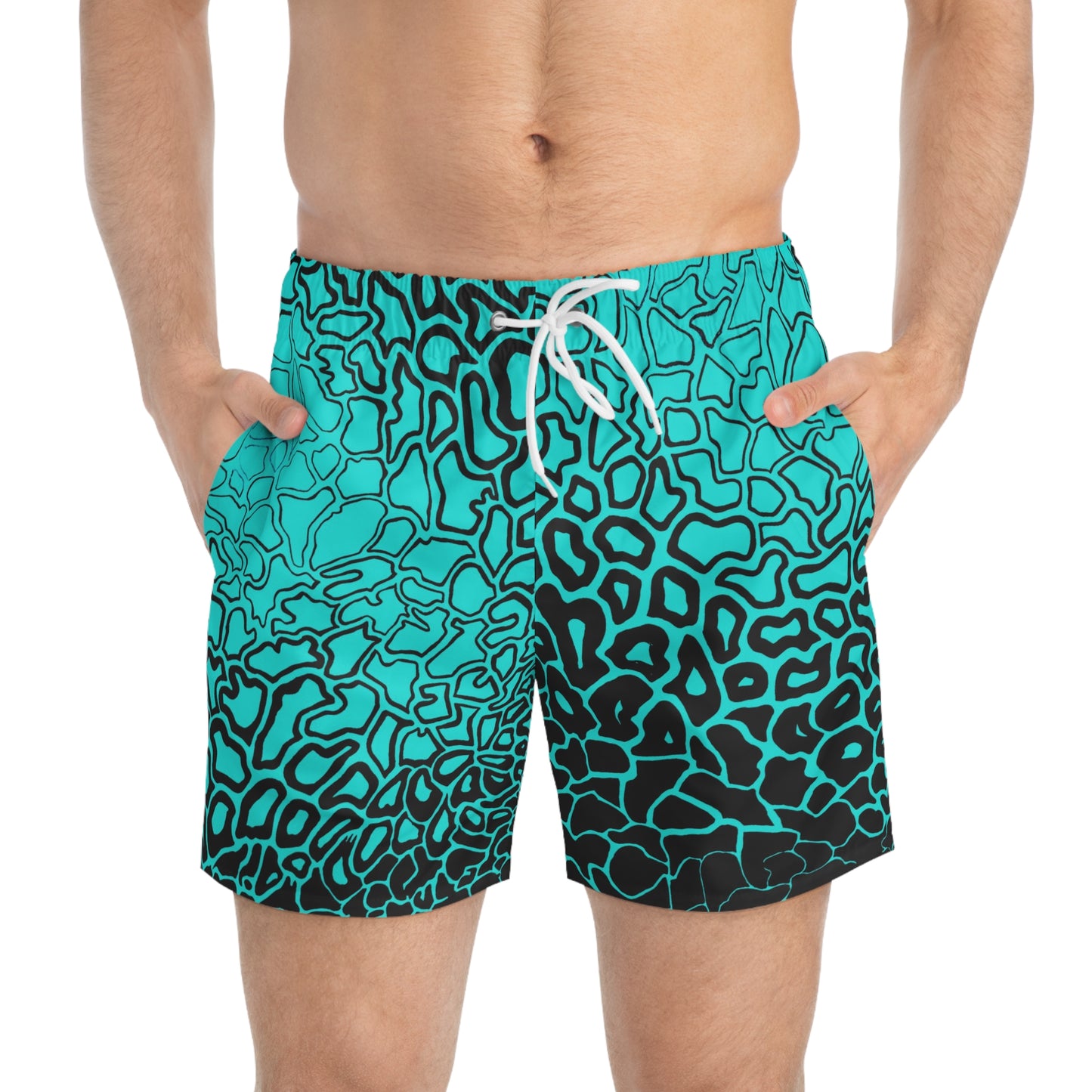 Pressure Vibrant AOP Swim Trunks, Summer Beachwear, Pool Party Essentials, Men's Swim Shorts, Vacation Outfit, Trendy Swimwear