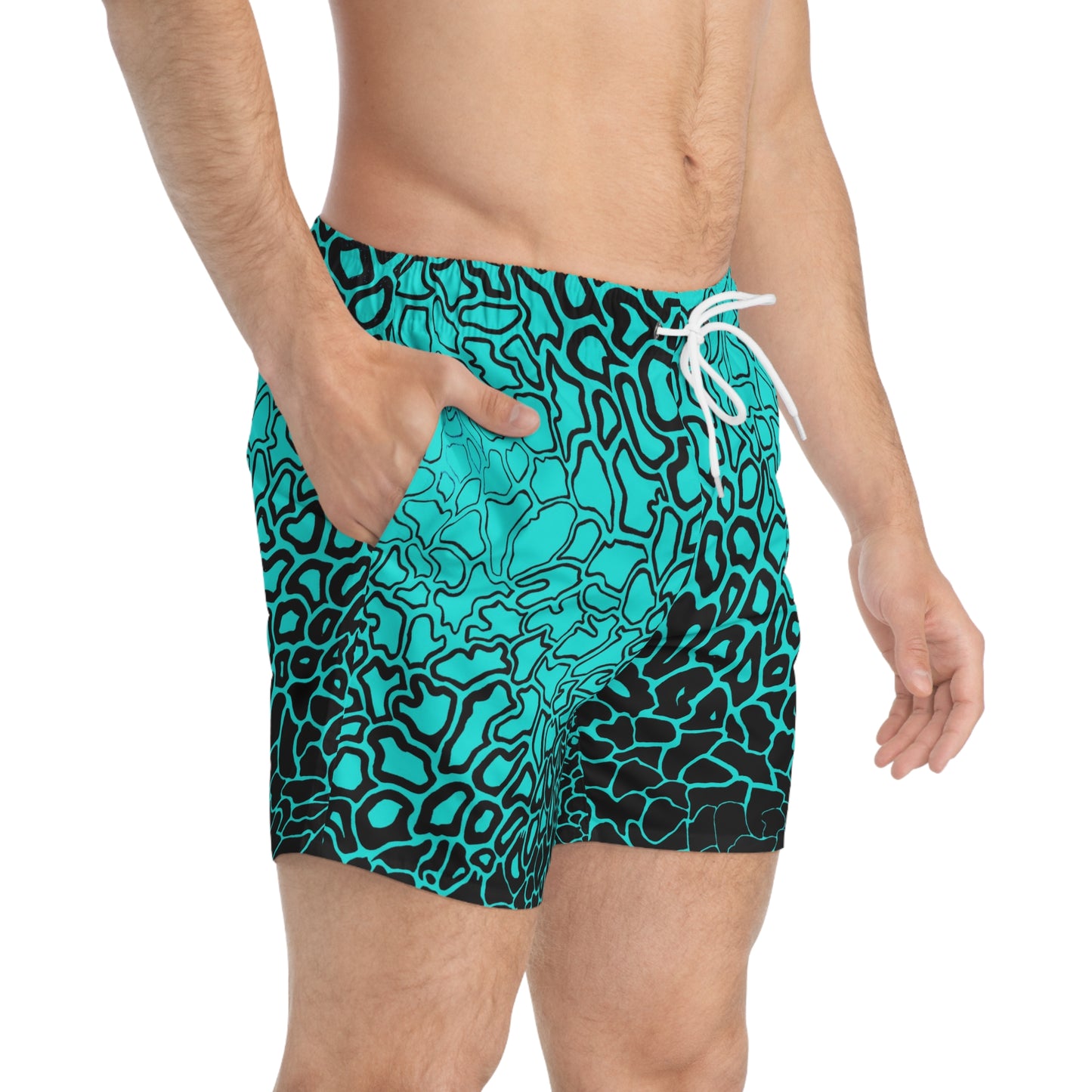 Pressure Vibrant AOP Swim Trunks, Summer Beachwear, Pool Party Essentials, Men's Swim Shorts, Vacation Outfit, Trendy Swimwear